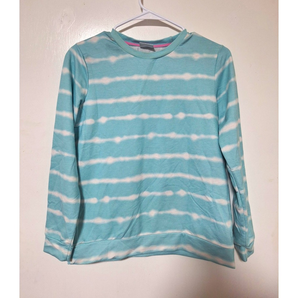 32 COOL Girls Size 14-16 Blue White Striped Long Sleeve Pullover Top